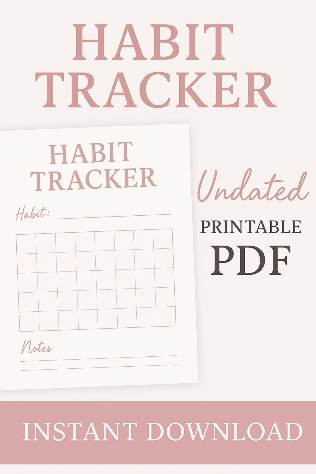 Habit Tracker Printable | Aesthetic Pink 30-day Grid | Undated ...