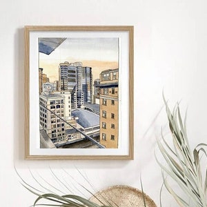 Seattle Cityscape Watercolor Print: Rooftop View Art (Digital Download)
