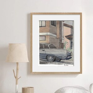 Old Car in the City Watercolor Painting I Vintage Car Watercolor Painting I Vintage Car Wall Art I Old Car Art I Classic Car I 1960s Dodge