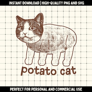 Lindo gato patata PNG imprimible digital