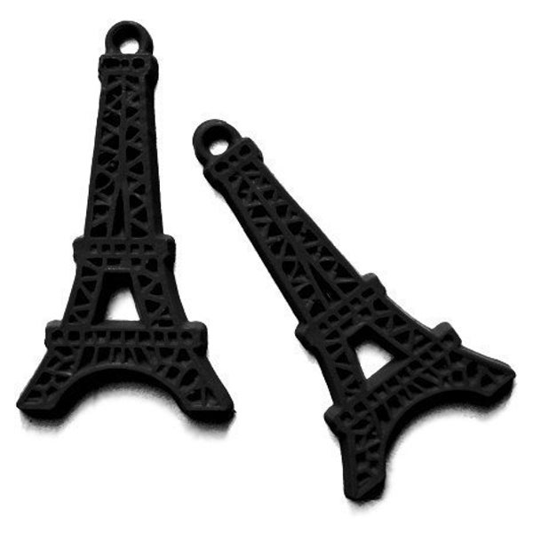 2 black vintage plastic 1950s eiffel tower charms