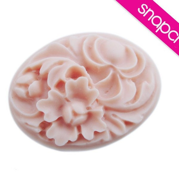 peach large oval floral cabochon 2pcs 30x40mm