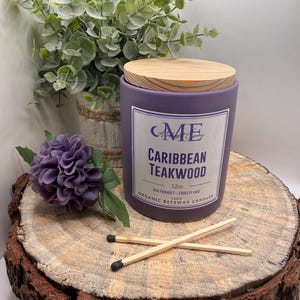 Caribbean Teakwood Pure Beeswax Candle | Certified Organic |Non-Toxic, Hand poured, 12oz