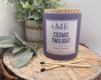 Vela de cera de abejas pura Cosmic Twilight / Certificada como orgánica / No tóxica, vertida a mano, 355 ml