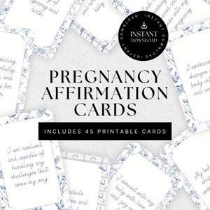Cartes d'affirmation de la grossesse et de la naissance, Mantra positif imprimable pour les futures mamans, Aide à l'hypnose à l'accouchement, cadeau de baby shower coquette bleu, SG006