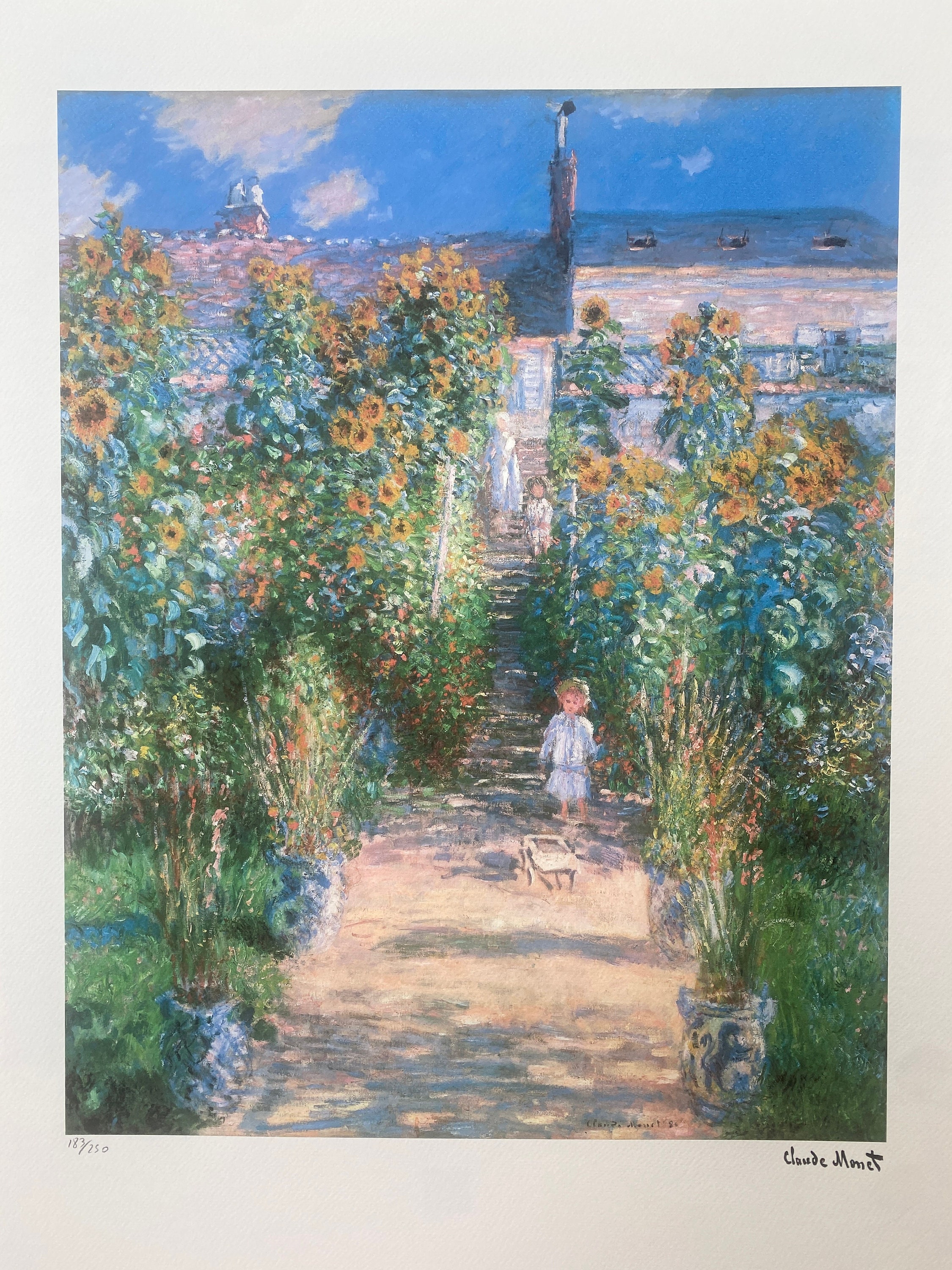 モネ『ヴェトゥイユの画家の庭』リトグラフ版画、署名入り、証明書付き