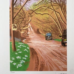 David Hockney „Die Ankunft des Frühlings in Woldgate, East Yorkshire im Jahr 2011“ Lithografie, signiert in der Platte, Echtheitszertifikat