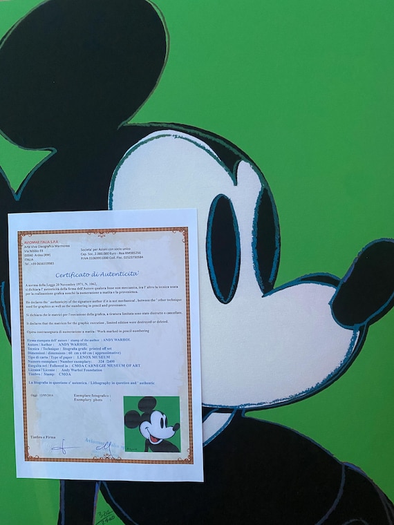 アンディウォーホル リトグラフ ＣＯＡ認定書付き ミッキーマウス アンディウォーホル リトグラフ COA認定書付き ミッキーマウス