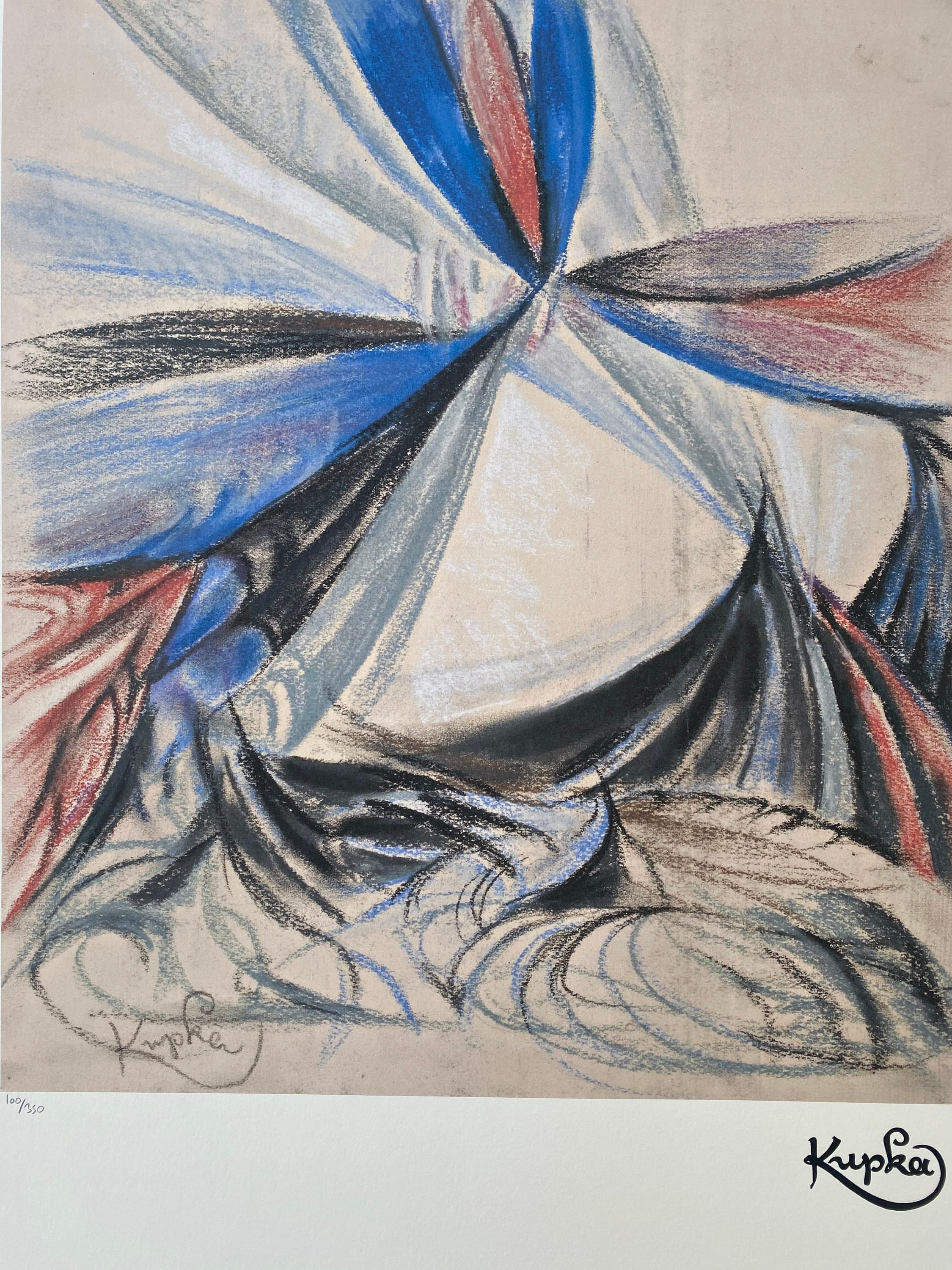 抽象画　リトグラフ　肉質サインあり フランティシェク・クプカ抽象リトグラフ：サイン入り認定壁