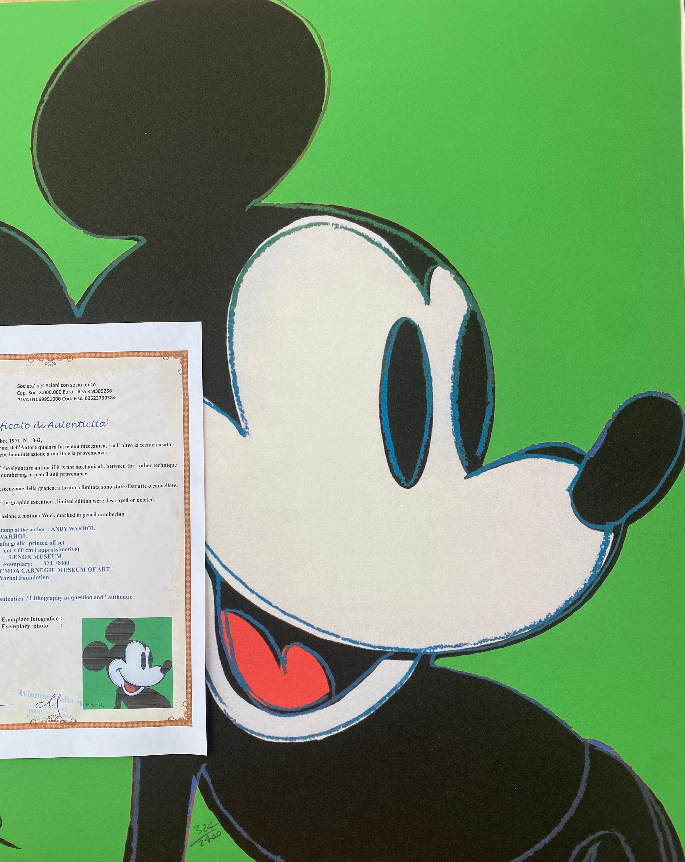 アンディ ウォーホル リトグラフ ミッキーマウス 世界 300枚限定 証明書付 アンディ・ウォーホル 「ミッキーマウス」絵画 リトグラフ