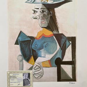 Pablo Picasso 'Woman in AFish Hat' Lithografie, certificaat, gesigneerd, bovenblad! Muurkunst, popart na