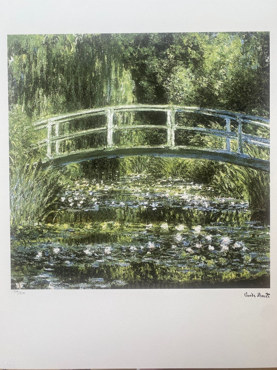 Monet 'the Japanese Bridge' Lithograph Print, Signed With