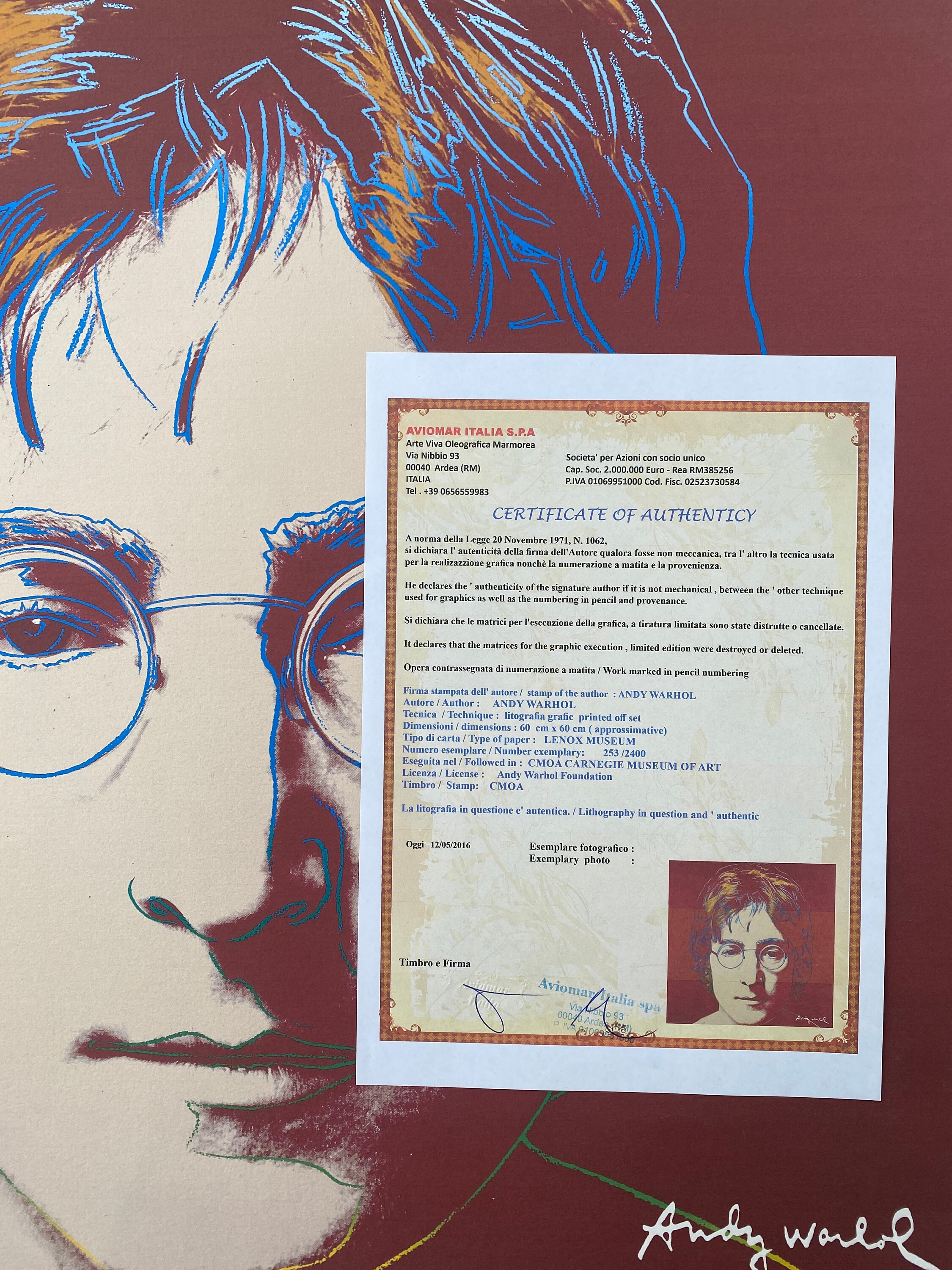 Andy Warhol John Lennon Lithograph: CMOA Pop Art Print, Signed