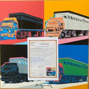 Andy Warhol CMOA "Trucks set of 4 Ankündigungskarten....." Lithographie, Zertifikat, Signiert, Top! Wall Art, Pop Art NACHHER
