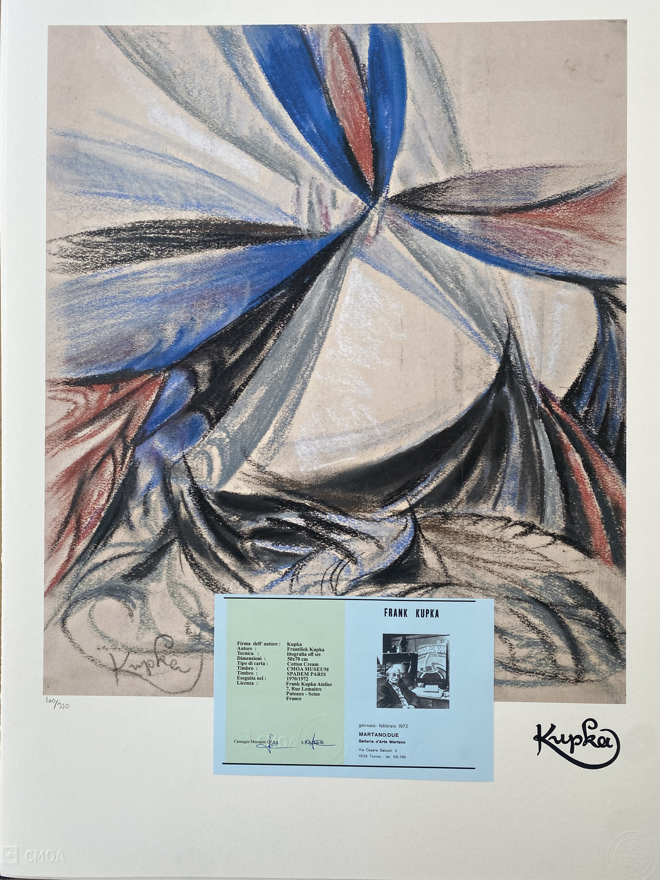 フランティシェク・クプカ抽象リトグラフ：サイン入り認定壁アート