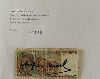 Andy Warhol "Lira Italian" authentiek, certificaat, ondertekend, top! Muurkunst, popart