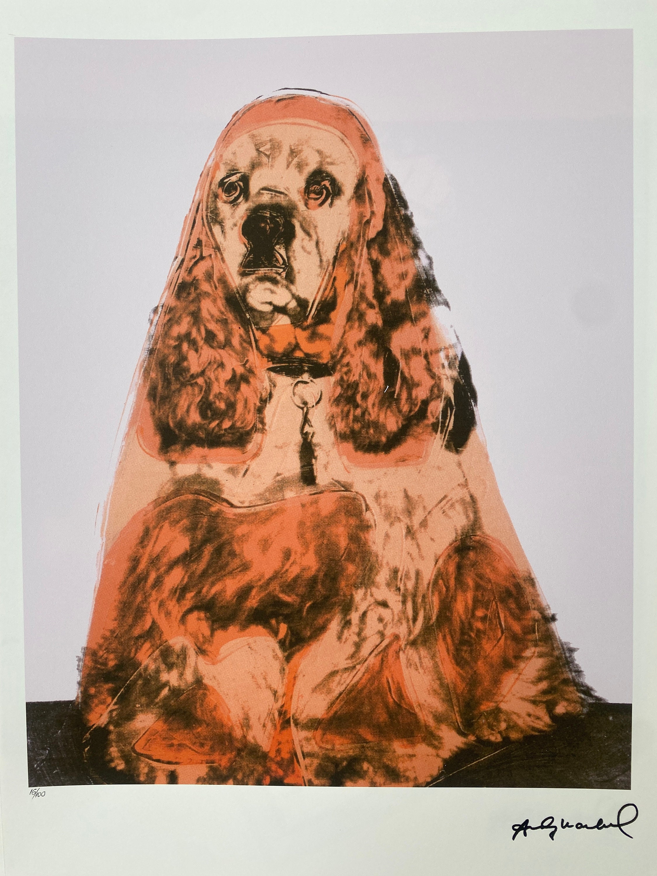 Andy Warhol "Cocker Spaniel,1980" lithografie, certificaat, gesigneerd, boven! Muurkunst, popart na