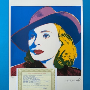 Andy Warhol Leo Castelli &quot;Ingrid Bergman with hat,1983  &quot; Lithograph, Certificate, Signed, Top! Wall Art, Pop Art   after