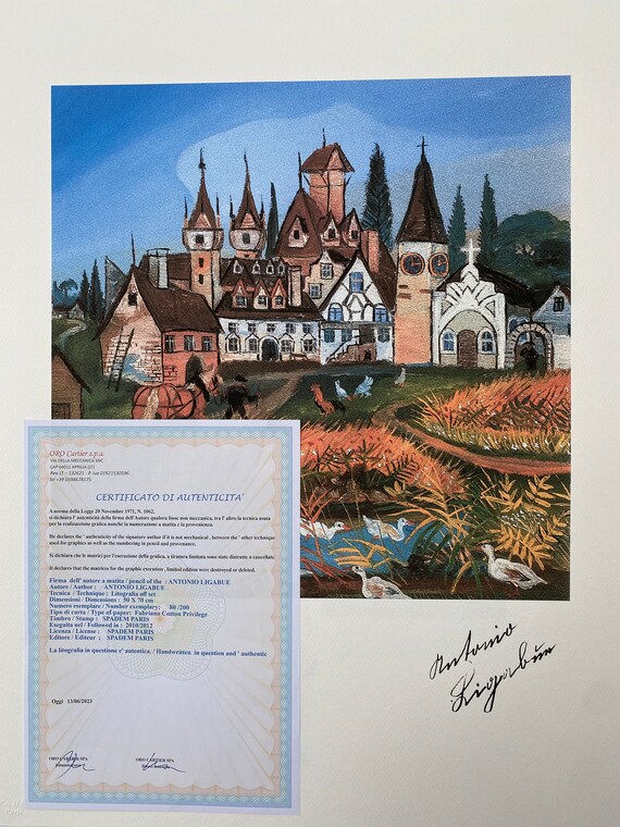 アントニオ・リガブーエのリトグラフ「動物たちとスイスの風景