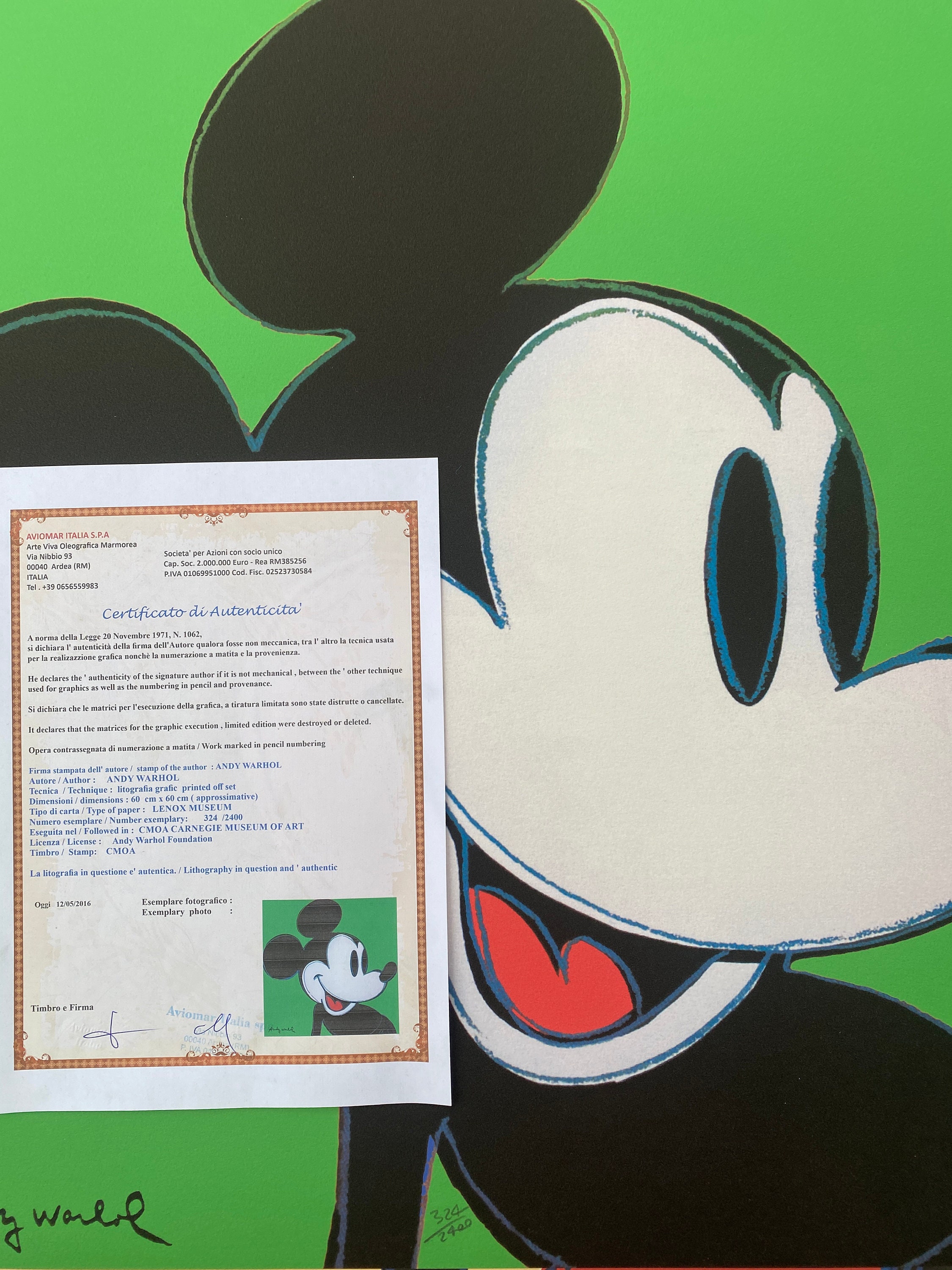 【限定品・証明書付】アンディ・ウォーホル リトグラフ 「ミッキーマウス」 アンディ・ウォーホル 「ミッキーマウス」絵画 リトグラフ