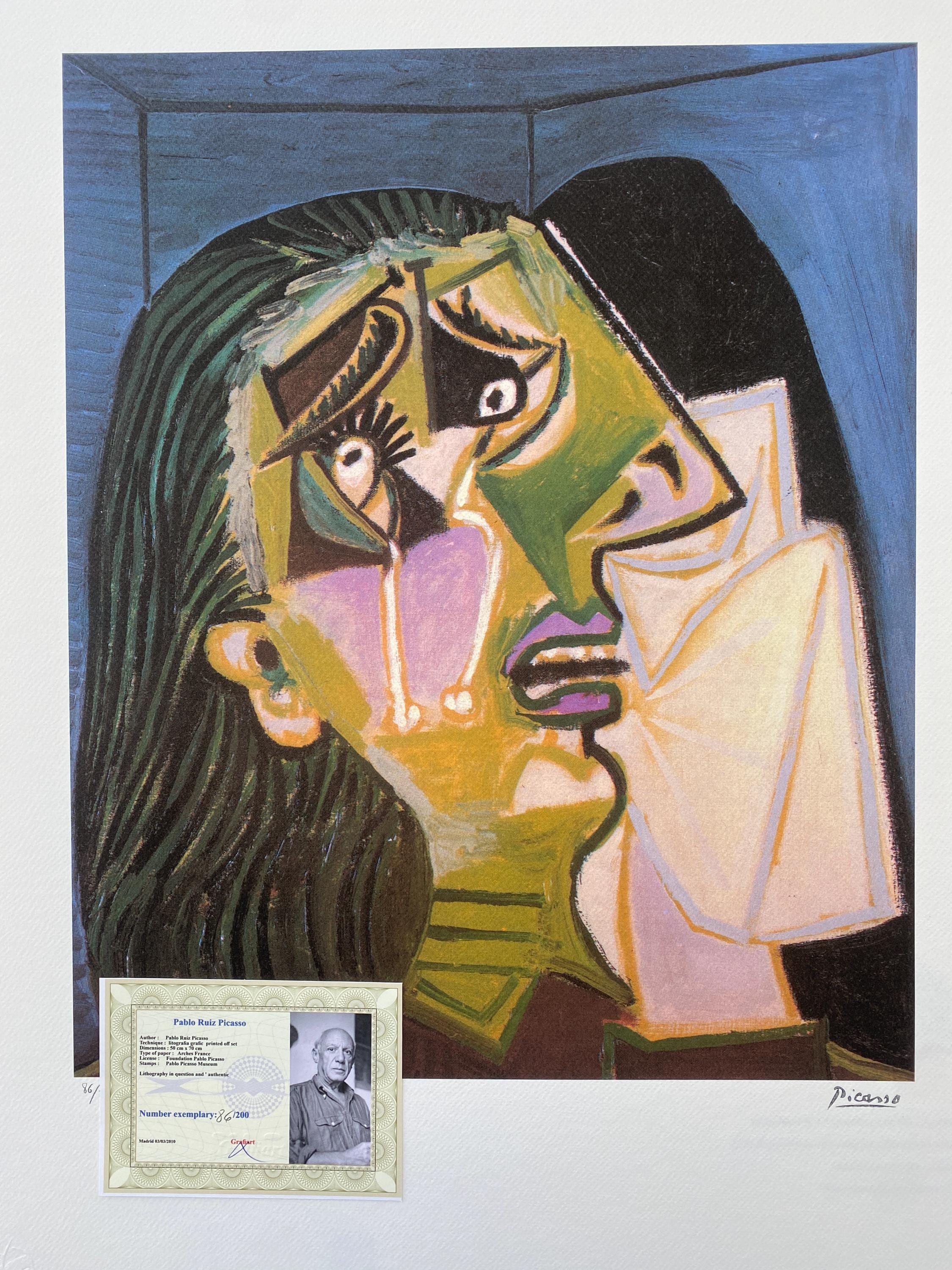 ピカソの「泣く女」リトグラフ：証明書付きサイン入りポップアート