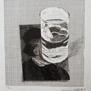 David Hockney « Carte postale de Richard WAGNER avec un verre d'eau, 1973 » Lithographie, certificat, signature, en haut ! Art mural, Pop Art (d'après)