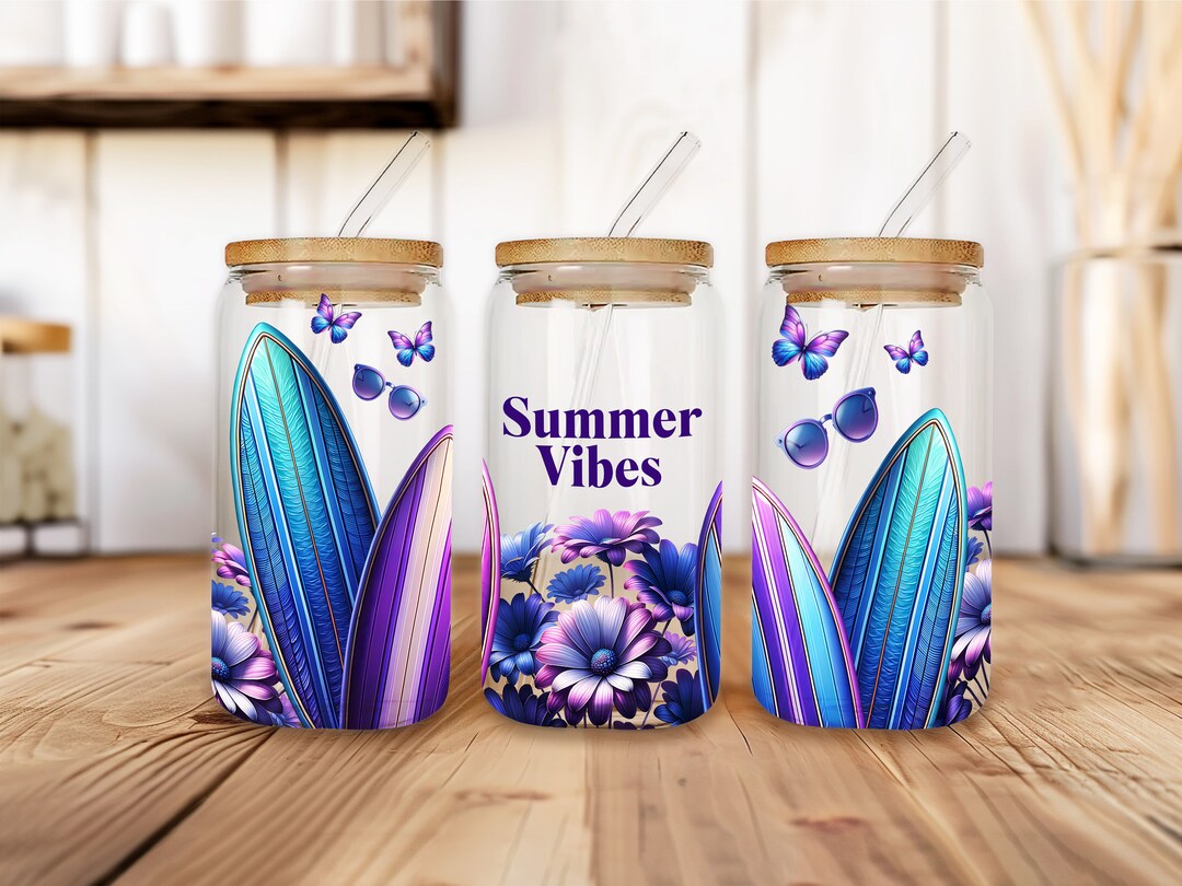 Summer Vibes Flowers 16oz Glass Can Wrap, Pretty UV DTF Sublimation ...
