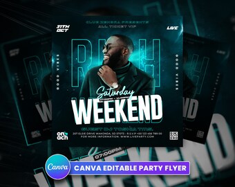 EDITABLE Party Flyer, Canva Flyer Template perfect for DJ or Night Club Events, 4x4 Inch, DIY Event Flyer, Invite for Social Media Instagram