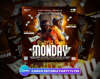 EDITABLE Party Flyer, Canva Flyer Template perfect for DJ or Night Club Events, 4x4 Inch, DIY Event Flyer, Invite for Social Media Instagram