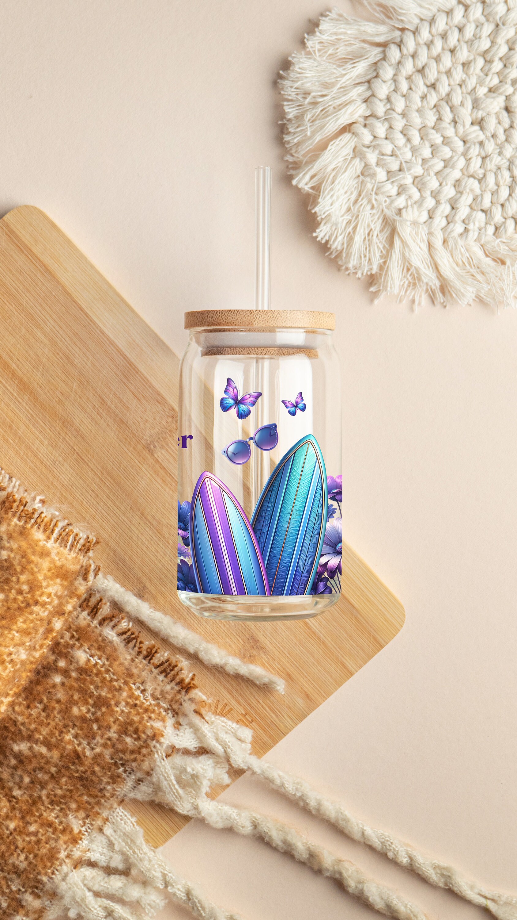 Summer Vibes Flowers 16oz Glass Can Wrap, Pretty UV DTF Sublimation ...