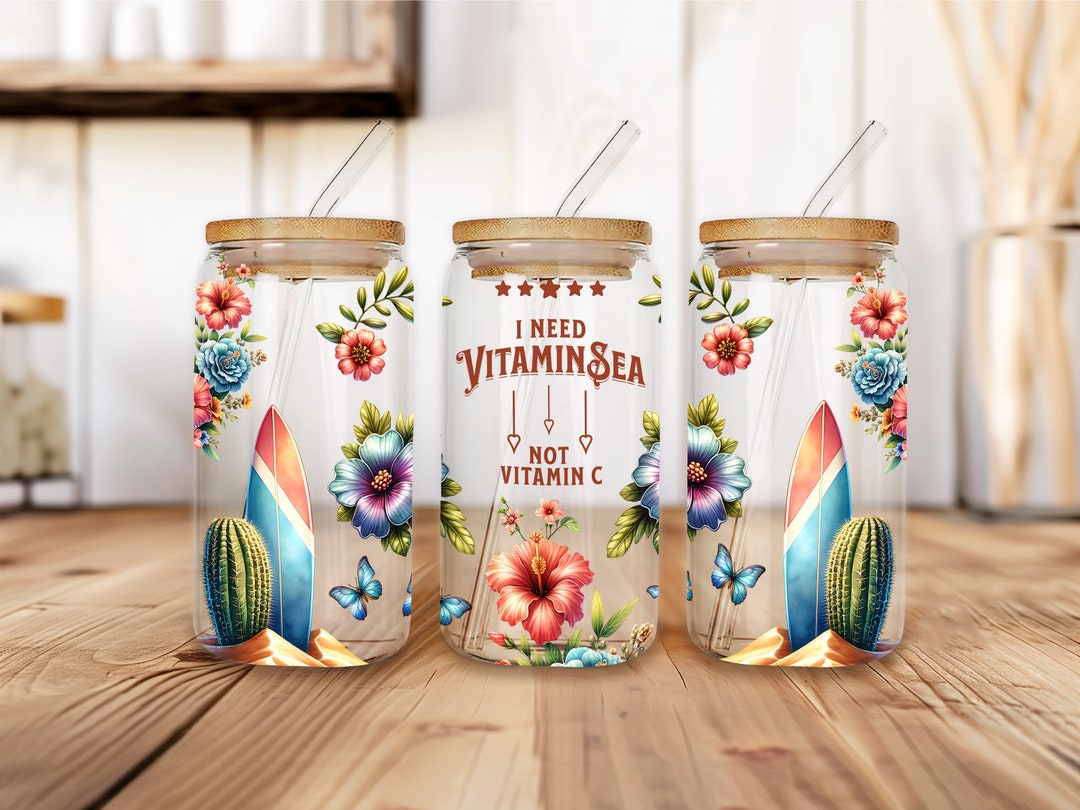 Flowers 16oz Glass Can Wrap, Pretty UV DTF Sublimation Design, Colorful ...