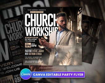 Folleto editable de la Iglesia Canva, Folleto de Servicio de la Iglesia, Folleto Escolar, Folleto de Aniversario, Redes Sociales, Instagram, Facebook