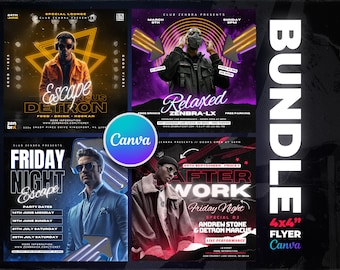 Bundle Club Flyer Templates, Party Flyers Bundle, Canva Editable Template, Club Flyer Canva, DJ Flyer Bundle, Instagram, Facebook