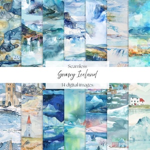 Islanda innevata, Senza soluzione di continuità, Ghiacciai, Cascate, Scenico, Iceberg, Artico, Aurora, Chiesa, Naturale, Arte digitale, Download digitale