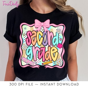 Preppy Second Grade Teacher Digital, Groovy Floral Coquette Pencil Bow Png, Colorful Coquette Bow, Happy 2nd Grade Png, Preppy Student Png