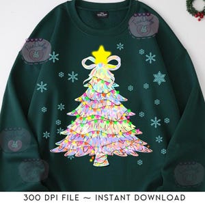 Colorful Christmas Tree Png, Hand drawn Doodle, Brushstrokes Coquette Bow, Faux Glitter, Merry Christmas, Christmas Vibes,Xmas Holiday Trend