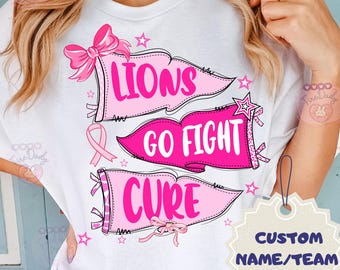 Pink Out Lion Pennant Flag PNG, Tis The Season, Pink Out Football/Cheer Png, October Pink Breast Cancer, Fight Cancer, Custom Team Request