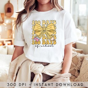 100 Days of School Girls Coquette Bow 100th Day of School T-Shirt, 100 Days of School png, 100 Days of School svg, 100 day of school png.