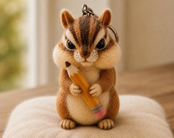 Needle Felt Chipmunk Keychain, Back to School Gift, Handmade Wool Animal