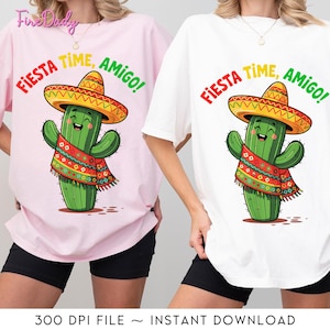 Funny Cactus T-Shirt Png, Cinco de Mayo for Boys Kids Men Png, Mexican Party Png, Let&#39;s Fiesta Png, Political Tee, Funny Cinco De Mayo Png