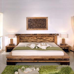 Estrutura de cama de bambu 180 x 200 cm, cama ecológica de bambu, móveis para quarto, móveis de bambu, cama de hóspedes, cama natural, cama balinesa, cama de madeira, cama de vime, cama de casal.
