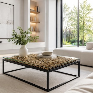 Couchtisch Drift 120x60 cm Sofatisch Wohnzimmertisch Holztisch Edelstahl Teaktisch Teakholz Tisch Baumast Beistelltisch Bambus Lounge