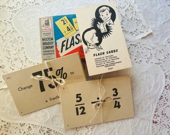 1957 Flashcards Fractions and Percentages Set of 6 Scrapbooking, Junk Journals, Tags Milton Bradley