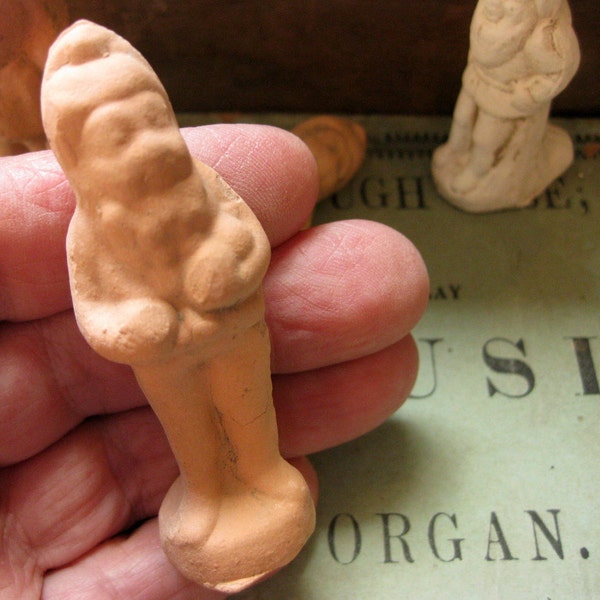 Vintage Natural Clay Miniature Gnome, Santa, Elf (1), Unearthed near German Toy Factory late 19th Century