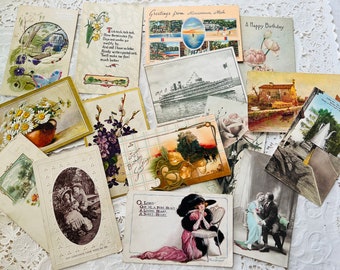 Vintage Postcard Collection, Assorted Sentiments, 1900s, French Postcard, Floral, Embossed