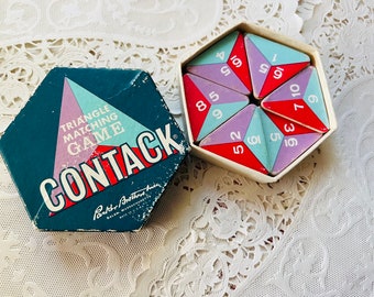 Vintage Matching Game Contack Game Pieces with Box, One Missing