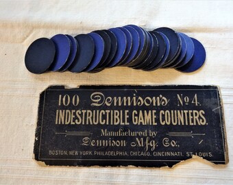 Vintage Dennison Game Counters, Blue, Lot of 25, Miniature Doll Bases, Craft Supply