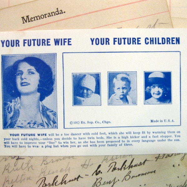 Vintage Arcade Fortune Telling Card, Your Future Wife, Your Future Children