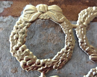 GOLD German Embossed Wreaths, 6, Gorgeous Holiday Embellishment, Card Making