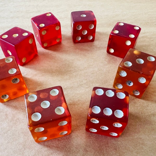 8 Vintage Lucite Red Dice, Found Game Pieces for Assemblage, Jewelry Design, Games